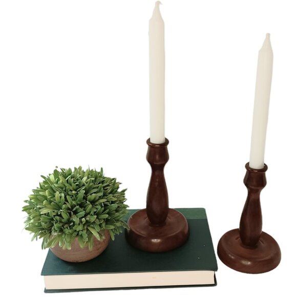 Vintage MCM Solid Wood Walnut Candle Holders Set Of Two By Dean F Berger - Picture 3 of 10